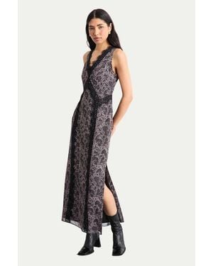 Warehouse Chiffon Printed Lace Trim Dress - Multicolor