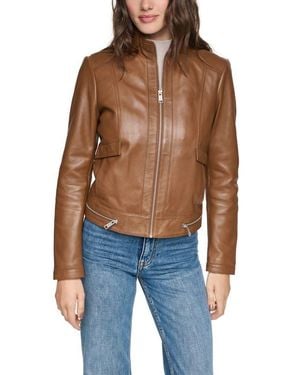 Andrew Marc Rowan Leather Racer Jacket - Blue