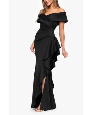 Xscape Evenings Off The Shoulder Scuba Mermaid Gown - Black