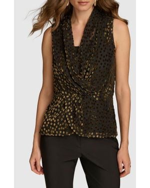 Donna Karan Velvet Burnout Dot Sleeveless Top - Black