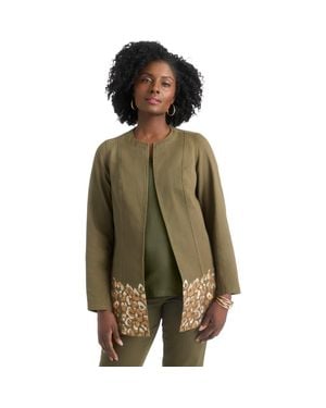 Jessica London Embroidered Denim Topper - Green