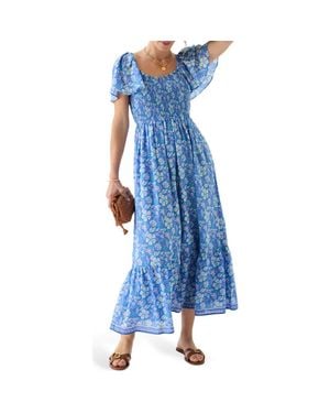 Vineyard Vines Floral Smocked Flutter Sleeve Maxi Dress - Blue