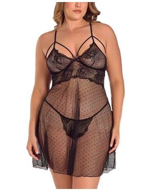 iCollection Romantic Lace Soft Cup Babydoll & Panty Set - Brown