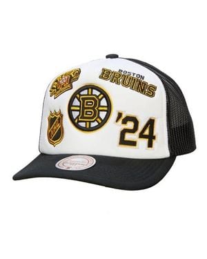 Mitchell & Ness Boston Bruins Gridlock Trucker Adjustable Hat - White