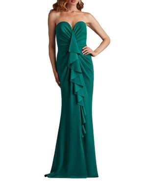 Tadashi Shoji Ruffle Front Strapless Gown - Green