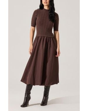 Astr Carerlion Mixed Media Bubble Hem Dress - Brown