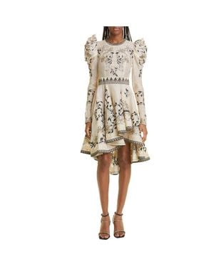 Zimmermann Lyrical Embroidery Long Sleeve High-Low Dress - Natural