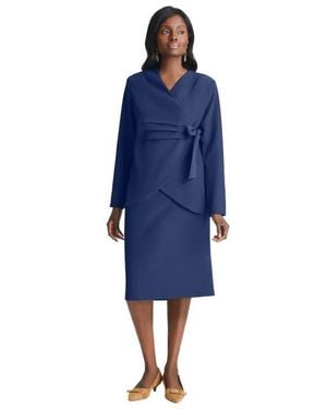 Jessica London 2-Piece Wrap Jacket Skirt Suit - Blue