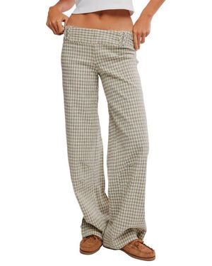 Free People Time Flies Windowpane Plaid Pants - Gray