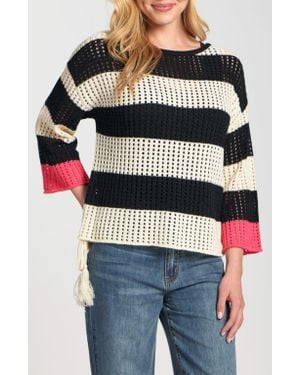 Apny Stripe Open Stitch Sweater - Red