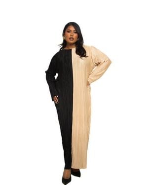 FASHION-SZN CURVE Long Sleeve Color Block Midaxi Dress - Black