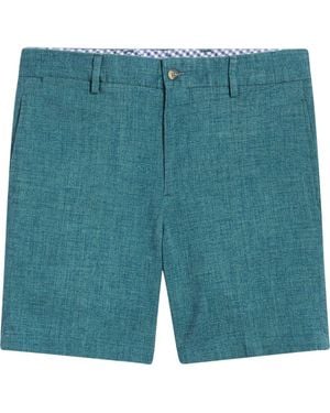 Berle Solid Linen Look Flat Front Cotton Shorts - Green
