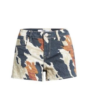 YMI Print Mid Rise Bull Denim Shorts - Blue