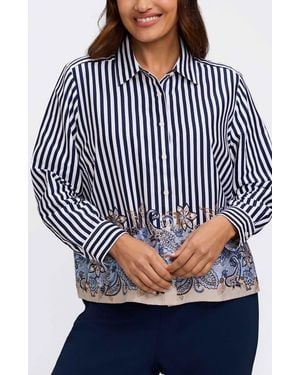 Foxcroft Jodie Stripe Cotton Button-Up Shirt - Blue