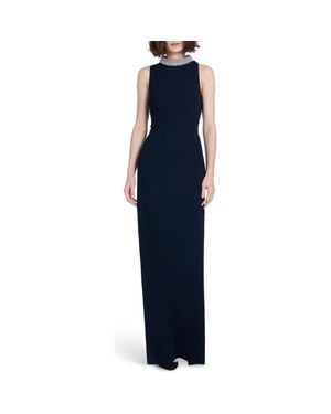 EMILY SHALANT Braided Crystal Mock Neck Sleeveless Gown - Blue