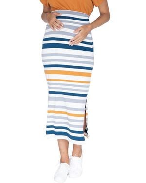 ANGEL MATERNITY Stripe Maternity Midi Skirt - Blue