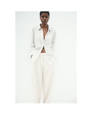 H&M Linen-Blend Barrel Pants - White