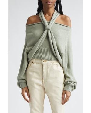 Balmain Halter Neck Cold Shoulder Silk Sweater - Green