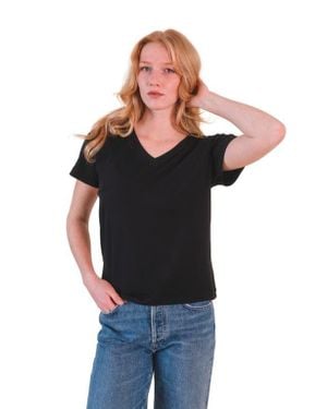 Poplinen Louise Organic Cotton + Tencel V-Neck Tee - Black