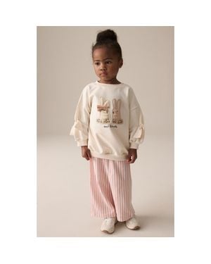 Next Kids' Bunny Embellished Graphic Sweatshirt & Stripe Knit Pants - Brown