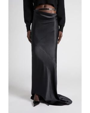 Tom Ford Belt Accent Bias Cut Silk Satin Maxi Skirt With Train - Black