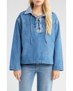 Damson Madder Scarlett Lace-Up Denim Rugby Shirt - Blue