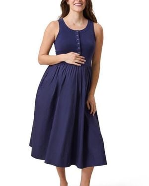 Kindred Bravely Charlotte Mixed Media Maternity & Nursing Midi Dress - Blue