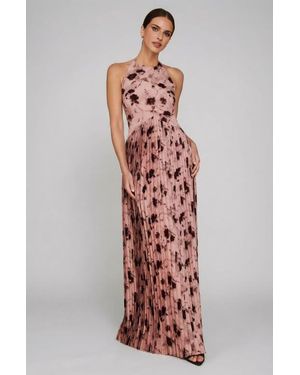 Six Stories Floral Halter Pleated Ruffle Maxi Dress - White