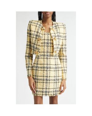 Balmain Glitter Plaid Tweed Crop Jacket - Metallic