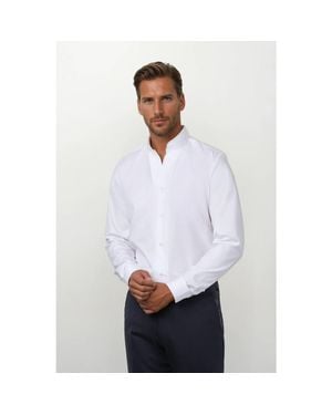 MASUTTO Tonali Stand Collar Button-Up Long Sleeve Shirt - White