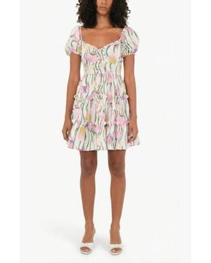 The Lulo Project Bloom Puff Sleeve Tiered Stretch Cotton Minidress - White