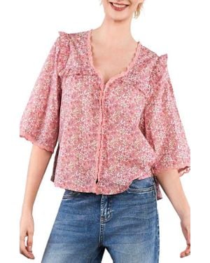 Billy T Happy Allie Floral Cotton Blend Button-Up Shirt - Red