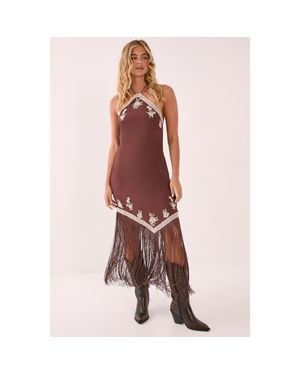 Nasty Gal Halter Neck Tassel Mini Dress - Pink