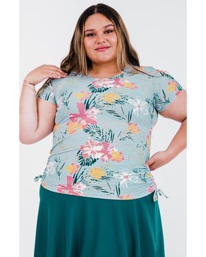 Calypsa Plus Size Short Sleeve Adele Swim Top - Blue
