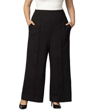 Kiyonna High Waist Wide Leg Ponte Pants - Black