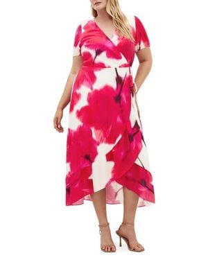 City Chic Bea Floral Print Wrap Midi Dress - Red