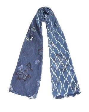 Komarov Floral Border Chiffon Shawl - Blue