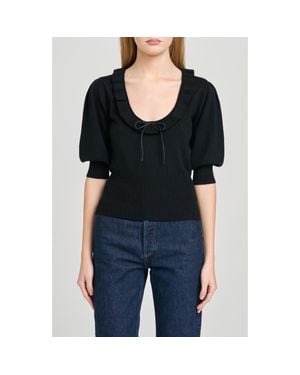 Wayf Paulina Puff Sleeve Sweater - Black