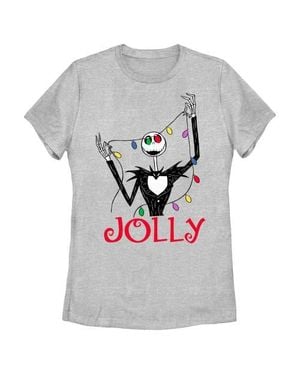 Nightmare Before Christmas Jack Jolly Christmas Lights Graphic T-Shirt - Gray