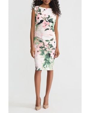 Kasper Floral Side Pleat Sheath Dress - Multicolor