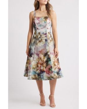 Tahari Metallic Abstract Print Jacquard Cocktail Dress - Multicolor
