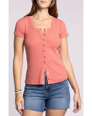 Thread & Supply Kellie Button-Up Rib Top - Red