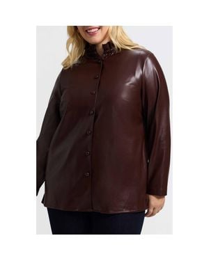 Foxcroft Carolina Faux Leather Button-Up Shirt Jacket - Brown