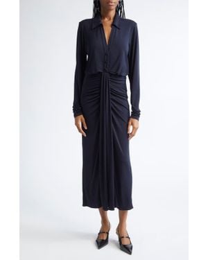 Cinq À Sept Seferina Ruched Detail Long Sleeve Shirtdress - Blue