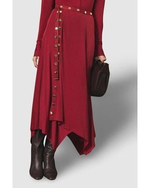 Karen Millen Crepe Hanky Hem Eyelet Maxi Skirt - Red