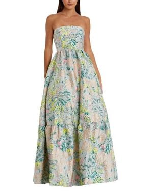 Mac Duggal Petite Floral Brocade Strapless A Line Gown - Blue