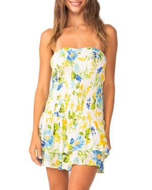 PQ Swim Marie Ruffle Strapless Cotton Cover-Up Sundress - Yellow