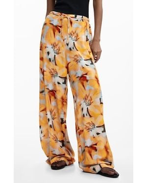 Desigual Tie Waist Print Wide Leg Pants - Orange