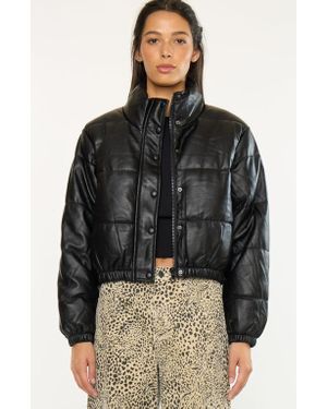 Kancan Taylor Cropped Faux Leather Puffer Jacket - Black