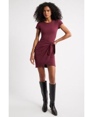 Open Edit Short Sleeve Tie Minidress - Red